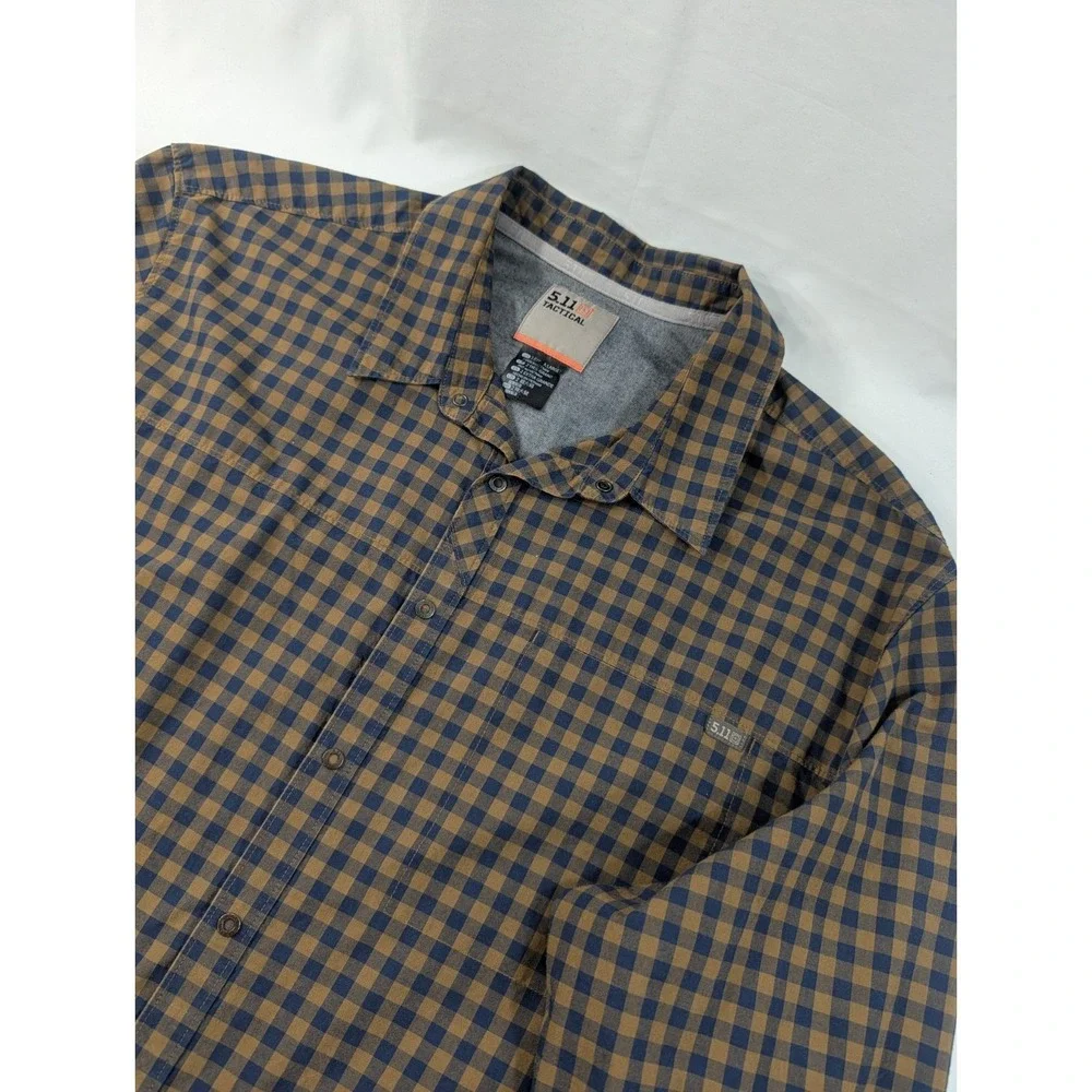 5.11 Tactical Shirt Mens 2XL Snap‎ Up Brown Plaid Long Sleeve Workwear